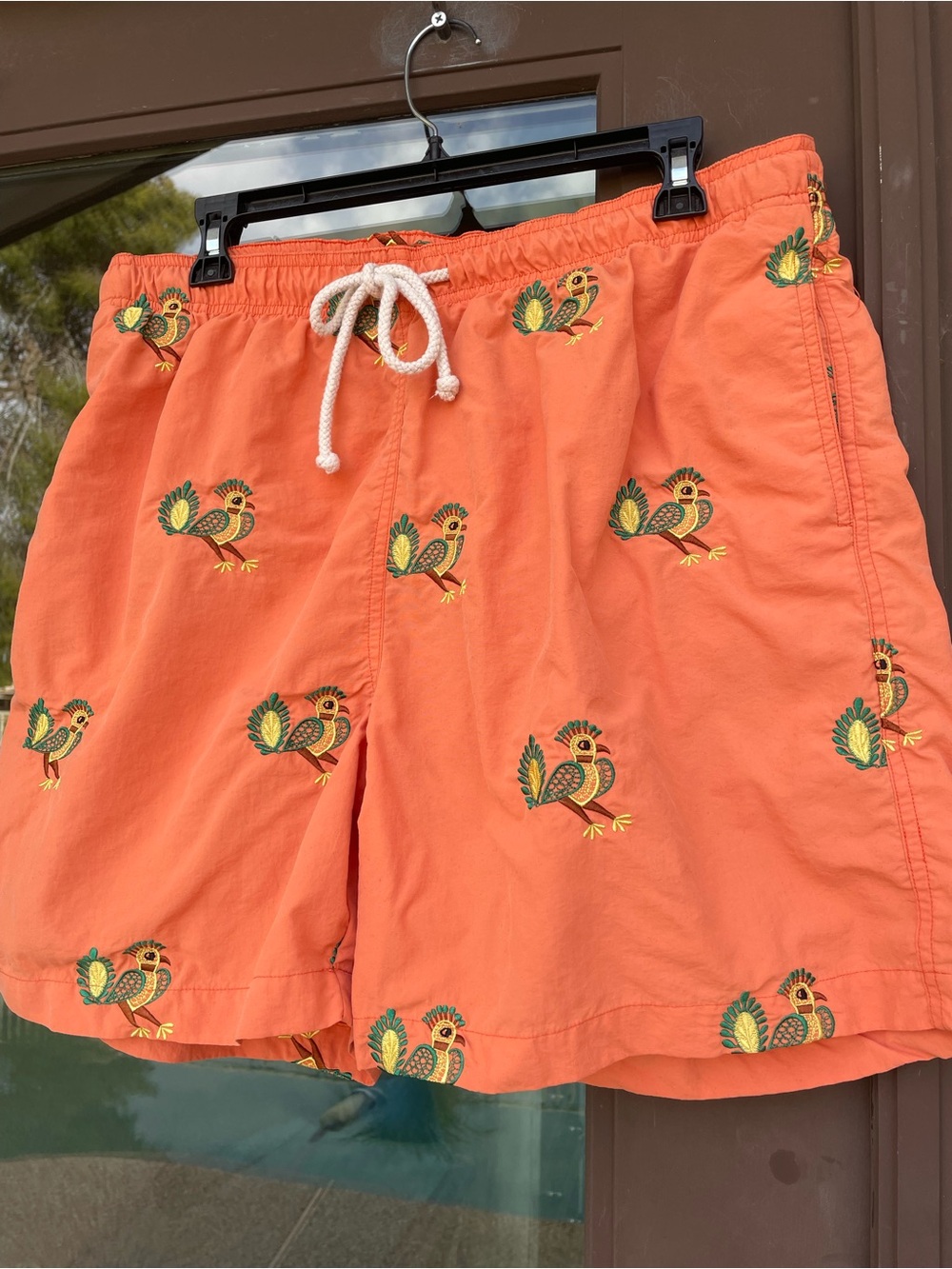 J. McLaughlin Embroidered Rooster Swim Trunks L